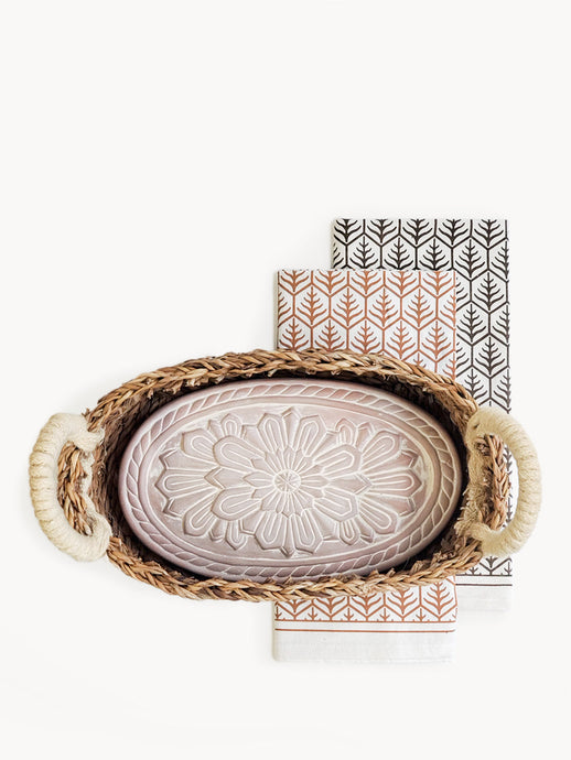 Bread Warmer & Basket Gift Set with Tea Towel - Flower-0