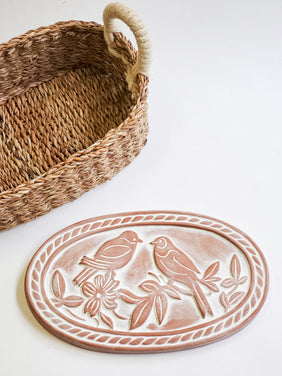 Bread Warmer & Basket Gift Set with Tea Towel - Lovebird Oval-6