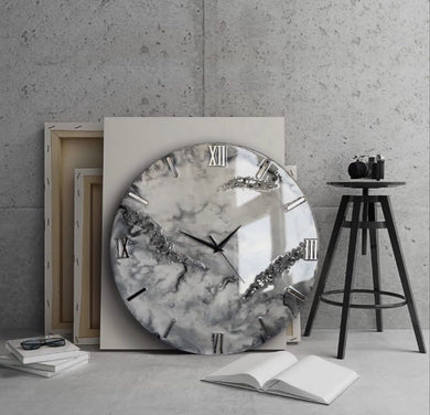 Black and White Abstract Epoxy Resin Wall Clock For Home Decor-0