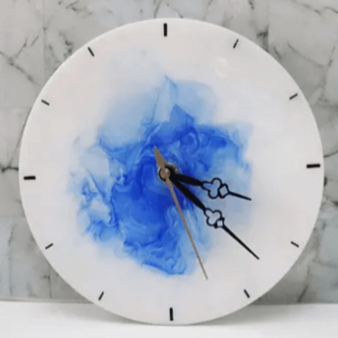 Blue and White Abstract Alcoholic Ink Wall Clock For Home Decor-0