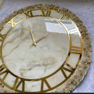 Golden Geode Abstract Epoxy Resin Wall Clock For Home Decor-1