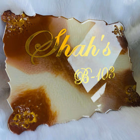 Brown and Pearl White Customized Resin Name Plate-1