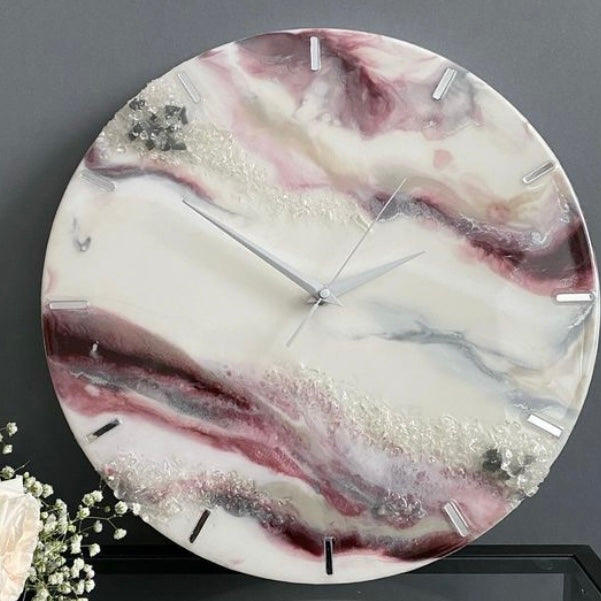Pink and White Abstract Epoxy Resin Wall Clock For Home Decor-0