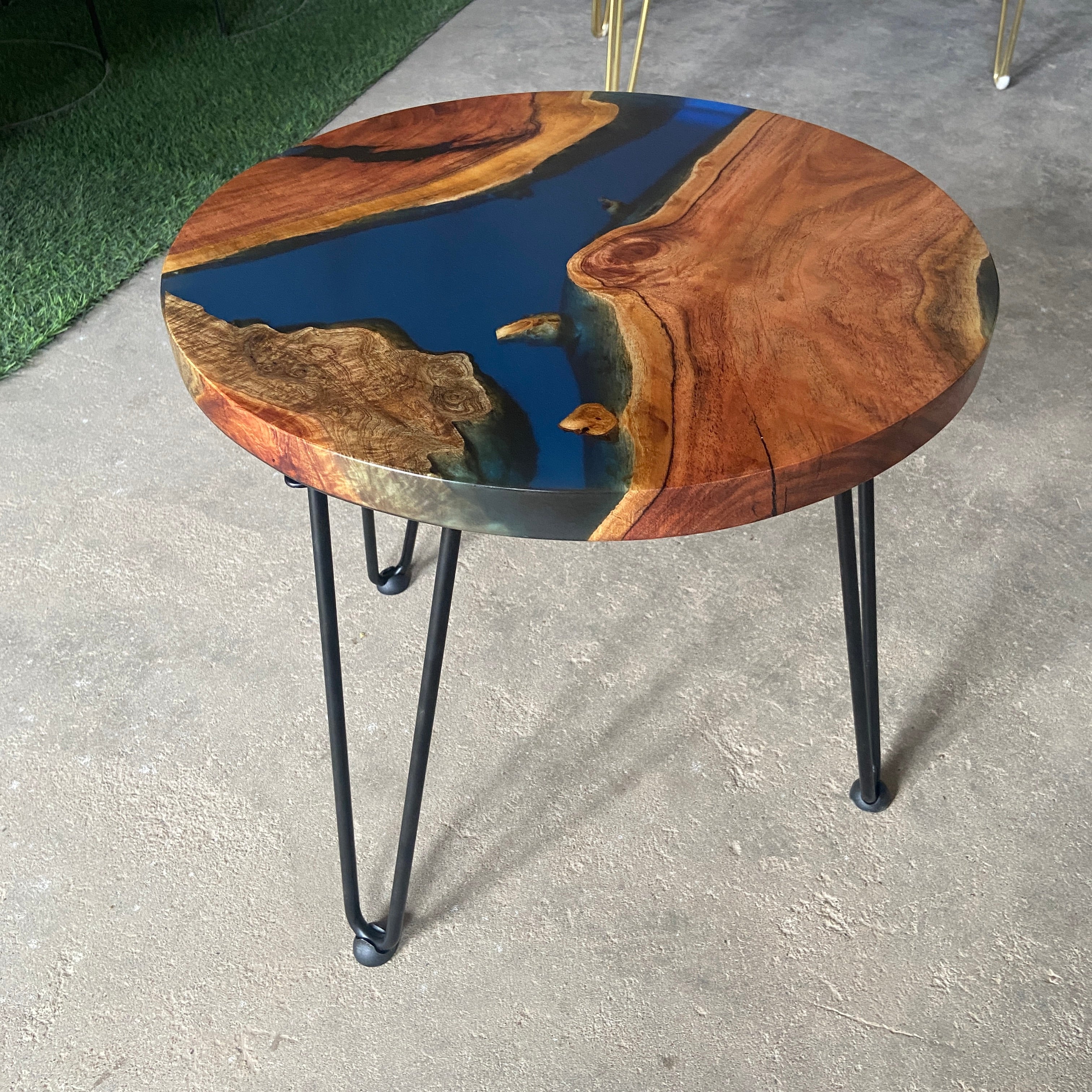 Blue and Wooden Epoxy Resin Coffee Table For Home Decor-0
