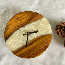 Load image into Gallery viewer, White and Wooden Abstract Epoxy Resin Table Clock-0