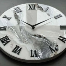 Load image into Gallery viewer, White and Grey Abstract Epoxy Resin Wall Clock For Home Decor-3
