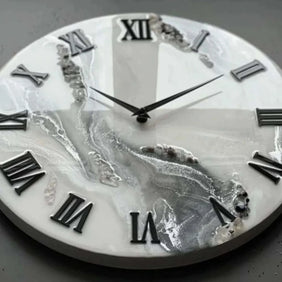 White and Grey Abstract Epoxy Resin Wall Clock For Home Decor-3