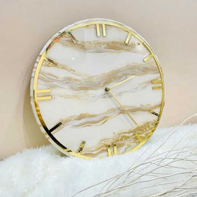 White and Golden Abstract Epoxy Resin Wall Clock For Home Decor-1