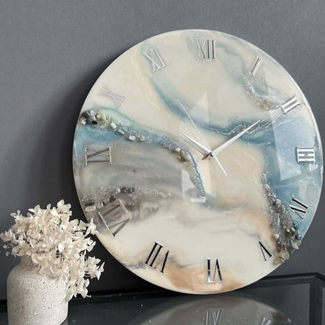 Grey and Blue Abstract Epoxy Resin Wall Clock For Home Decor-0