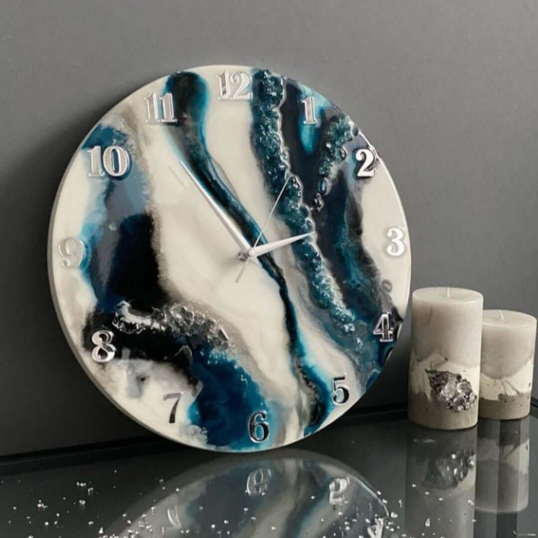 Black and Blue Abstract Epoxy Resin Wall Clock For Home Decor-0
