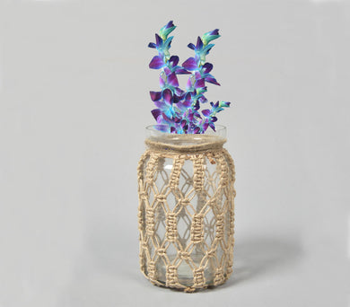 Hand Knotted Jute & Glass Jar Vase-0