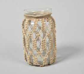 Hand Knotted Jute & Glass Jar Vase-3