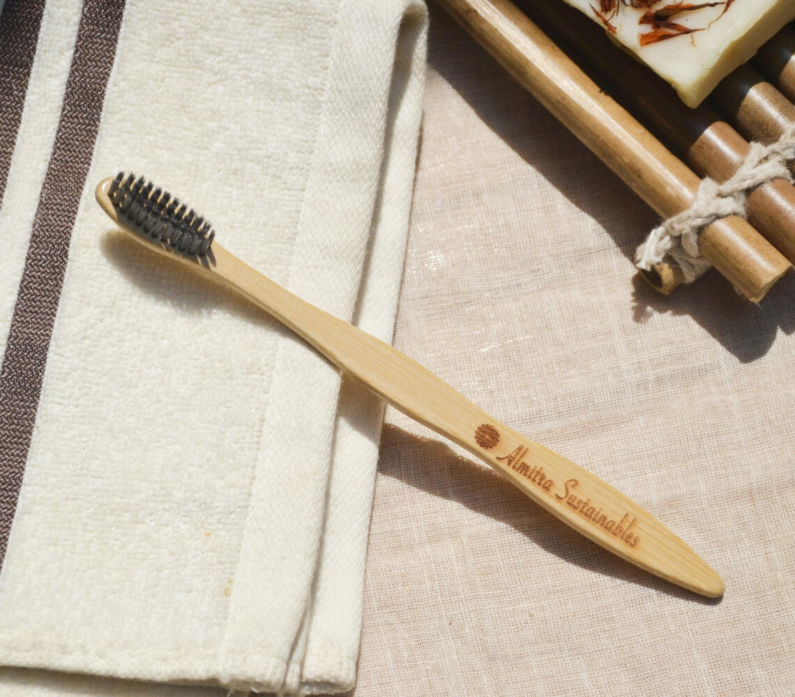 Handcrafted Bamboo Toothbrush With Charcoal Bristles-0