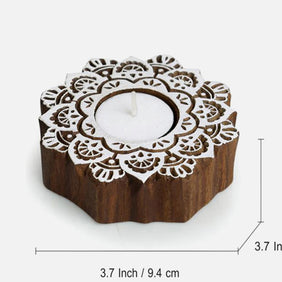 Wooden Lustrous Flower Tealight Holders (Set of 2)-3