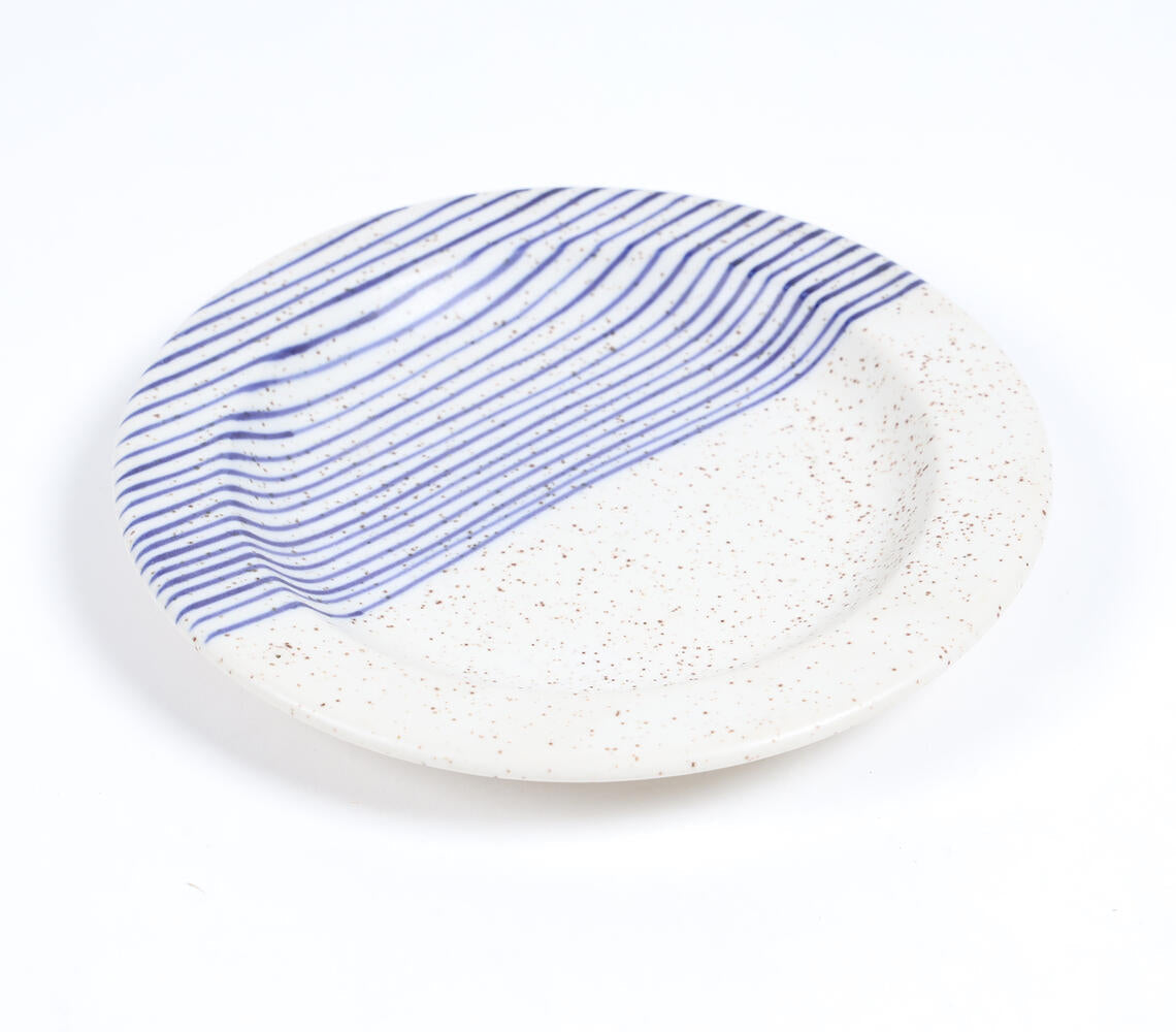 Dotted & Striped Round Ceramic Plate-0