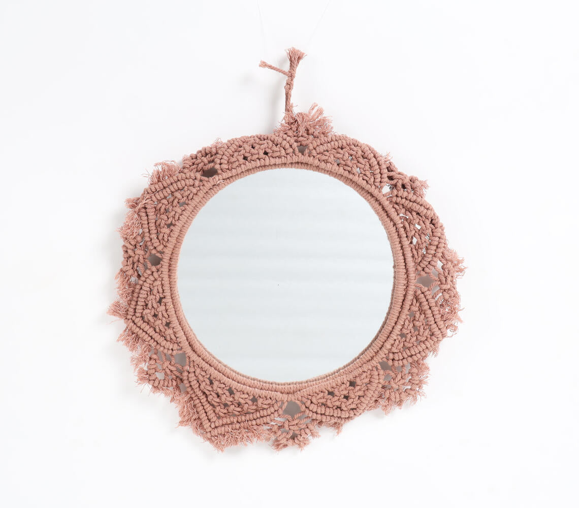 Hand Knotted Terra Brown Macrame Wall Mirror-0