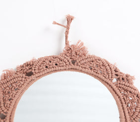 Hand Knotted Terra Brown Macrame Wall Mirror-1