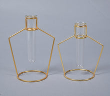 Load image into Gallery viewer, Bottle-Shaped Metal &amp; Glass test tube Planter Vases (set of 2)-1