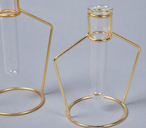 Bottle-Shaped Metal & Glass test tube Planter Vases (set of 2)-2