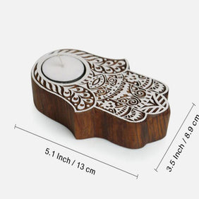 Wooden Radiant Palm Tealight Holders (Set of 2)-4
