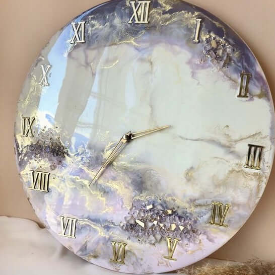 Purple and White Abstract Epoxy Resin Wall Clock For Home Decor-0